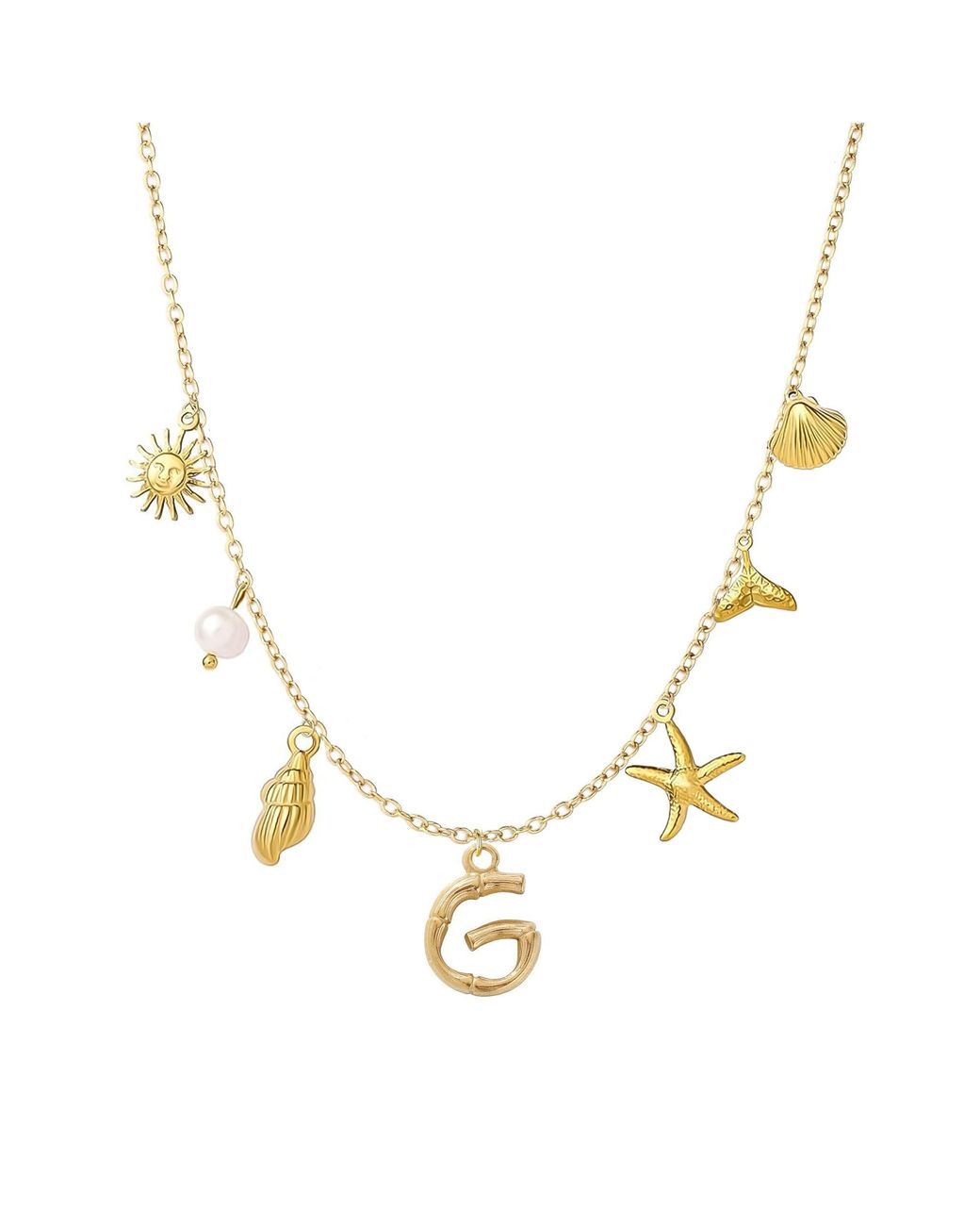 The Jewellery Stockroom Metallic Plated Sea And Initial Life Statement Charm Necklace