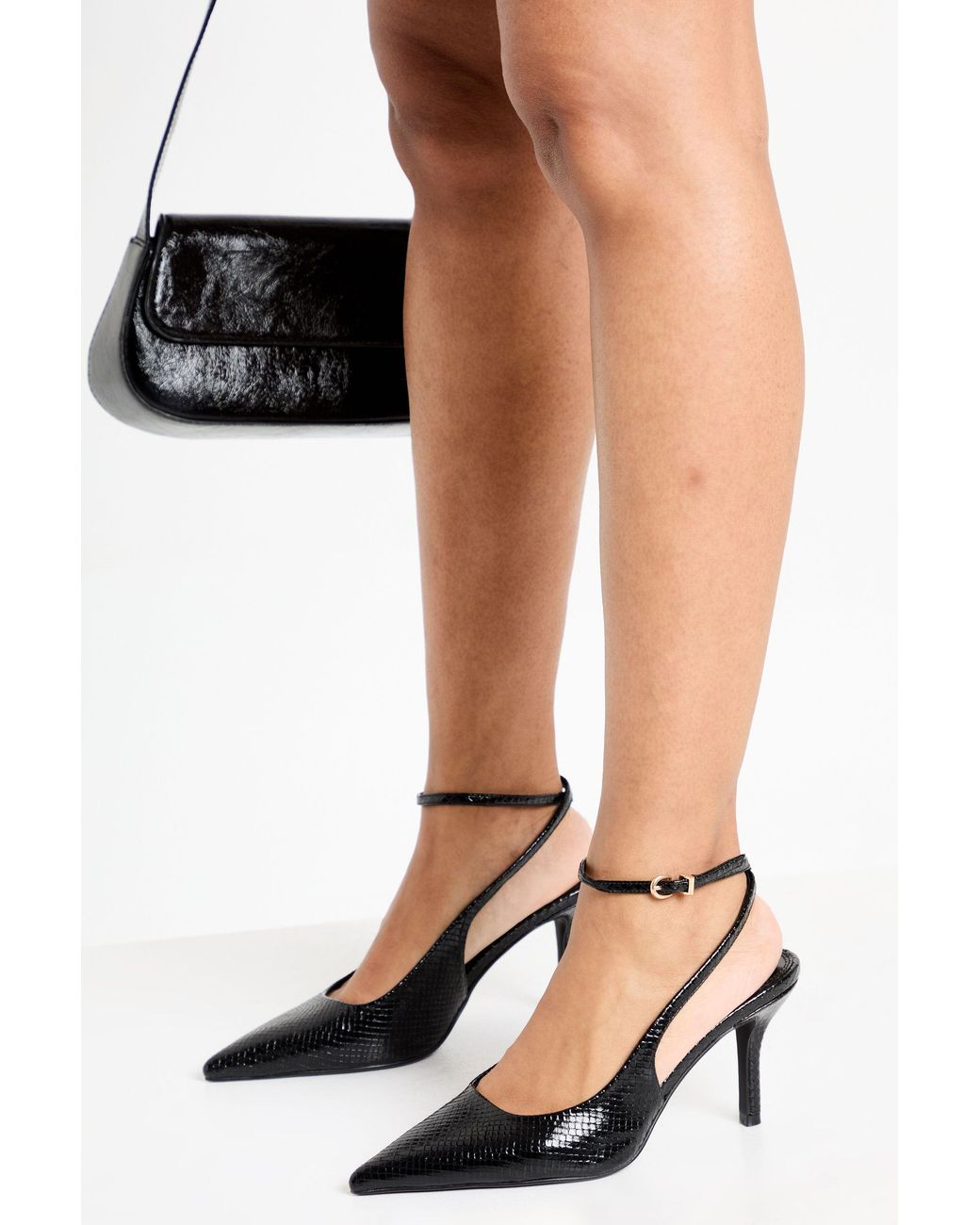 Boohoo Black Snake Effect 2 Part Court Shoes