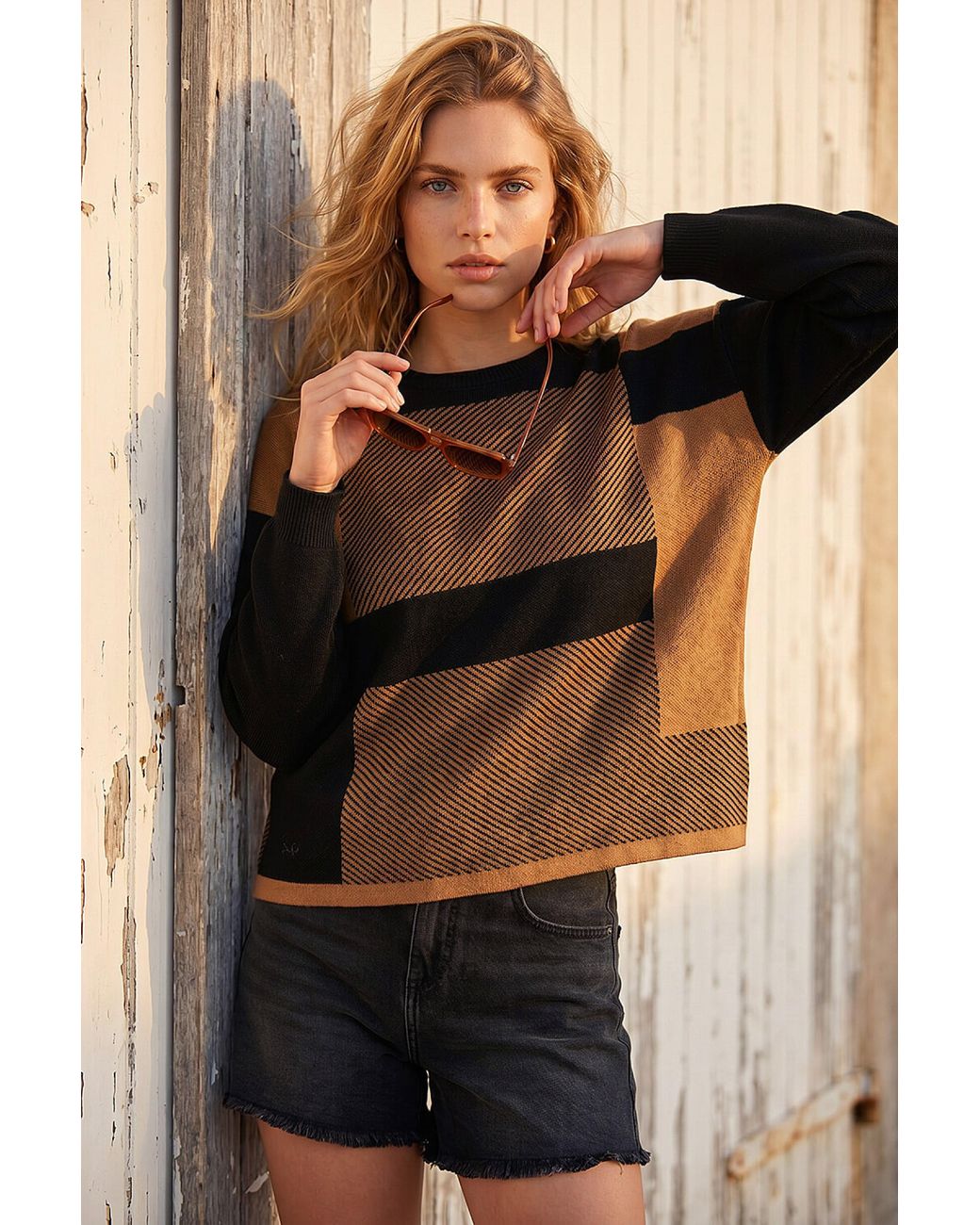 Roman Black Colour Block Knit Jumper