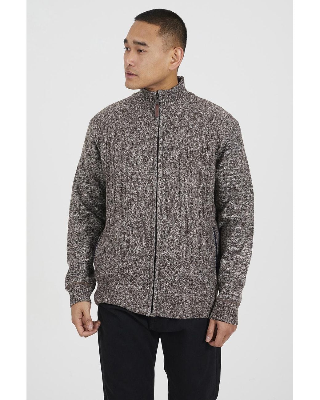 Brave Soul Gray Funnel Neck Waffle Knit Zip Through Cardigan for men