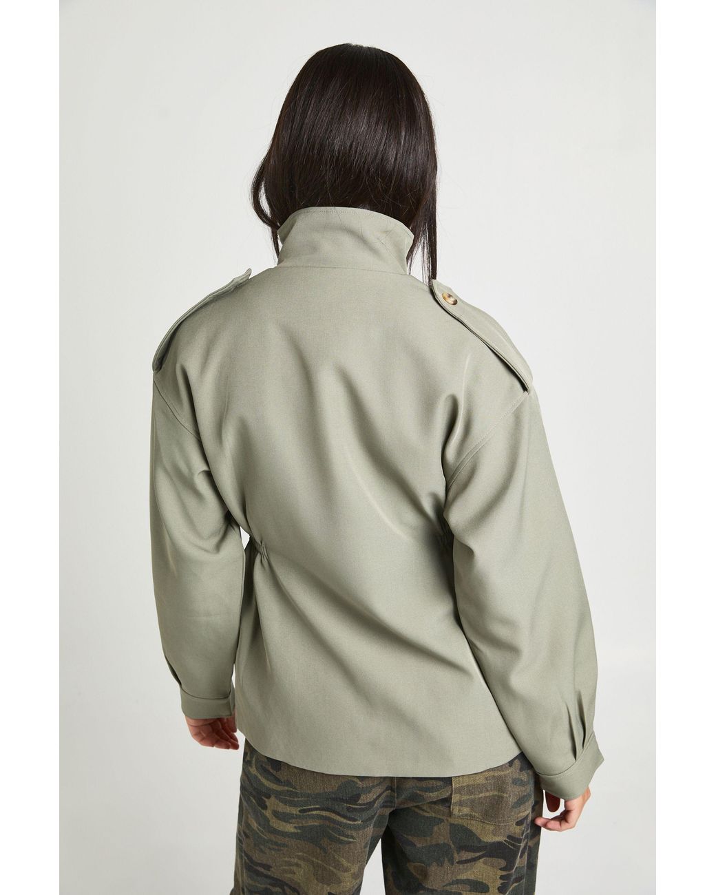 Boohoo Gray Cinched Utility Tailored Blazer