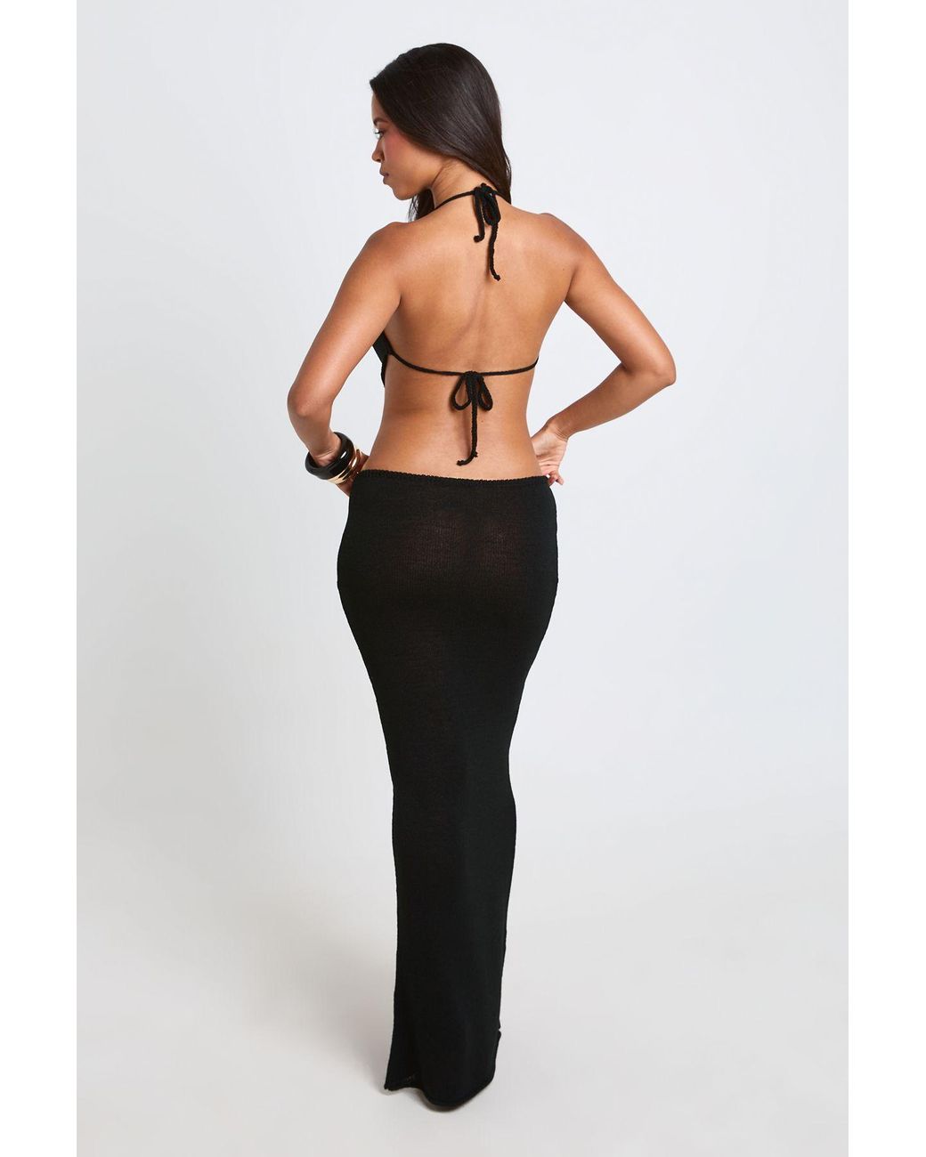 Boohoo Black Halter Neck Cut Out Crochet Beach Dress