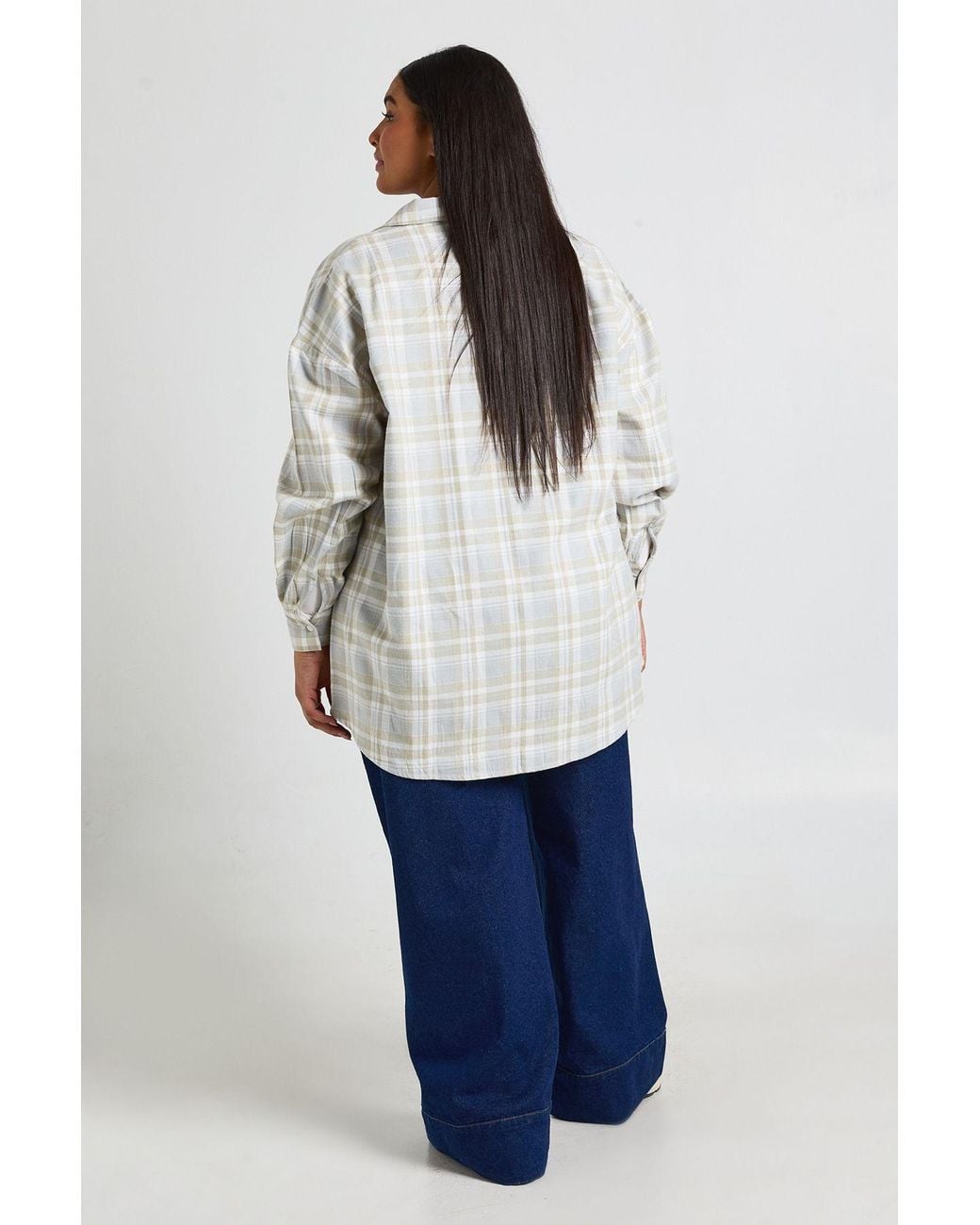 Boohoo Blue Plus Check Oversized Shirt