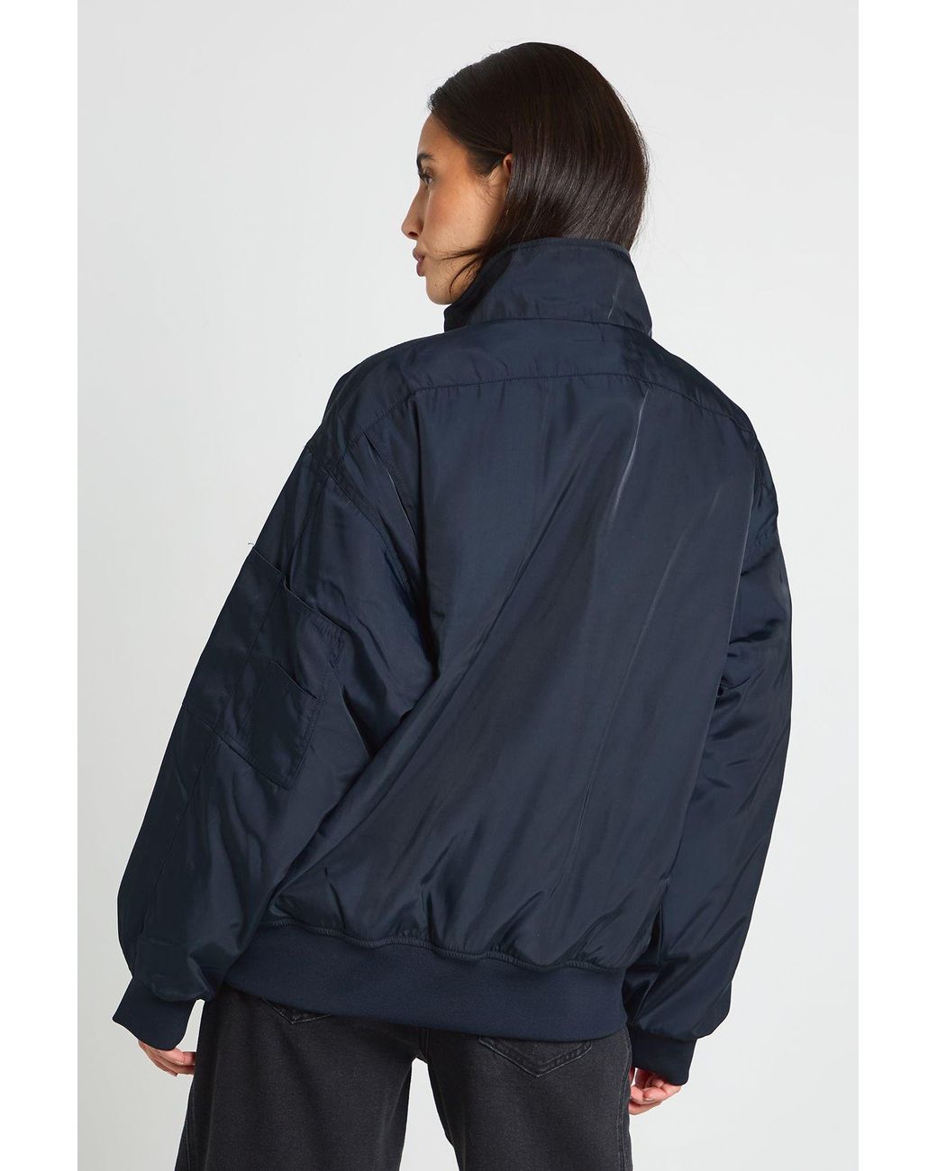 Boohoo Blue Collared Oversized Bomber Jacket
