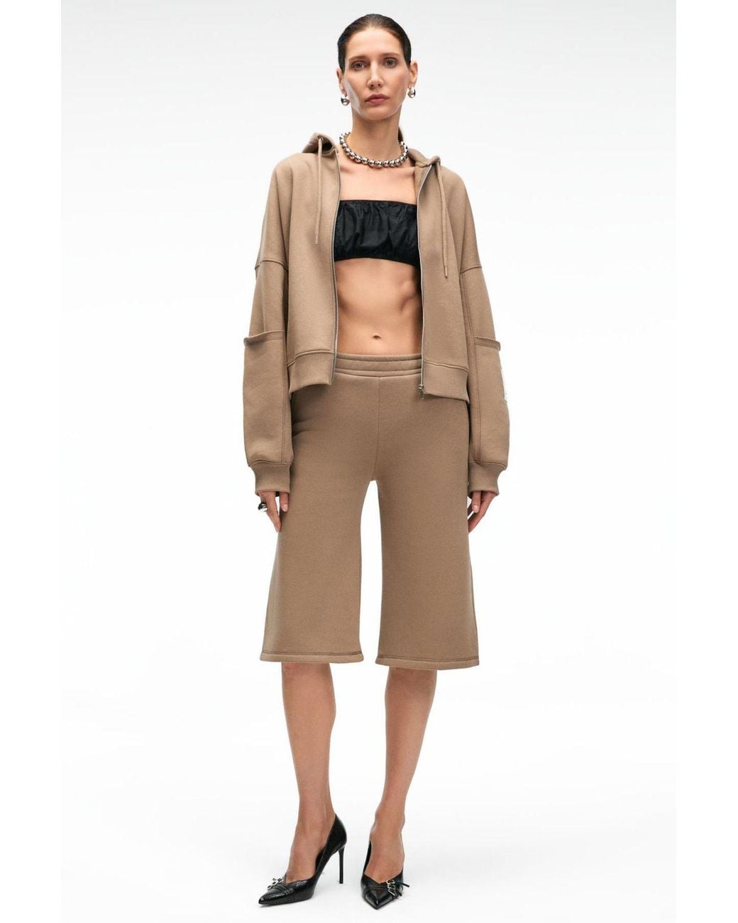 Grimelange Natural High Waist Wide Leg Sweat Shorts