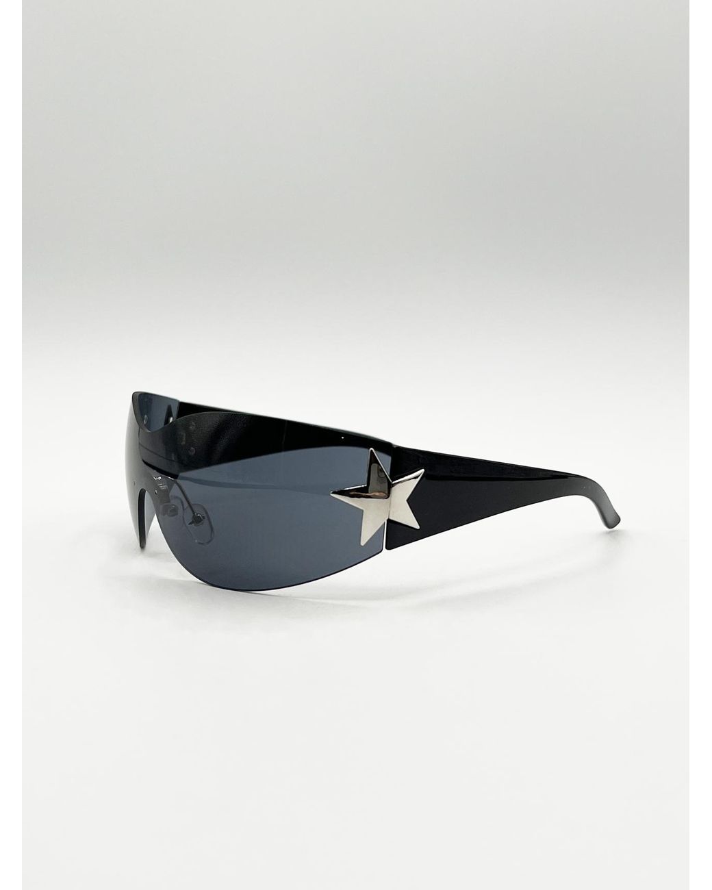 SVNX White Wrap Around Racer Sunglasses With Star Hinge Detail