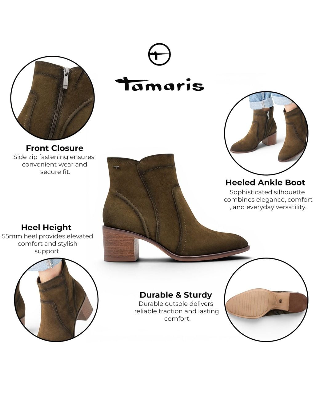 Tamaris Brown Suede Leather Heeled Ankle Boots