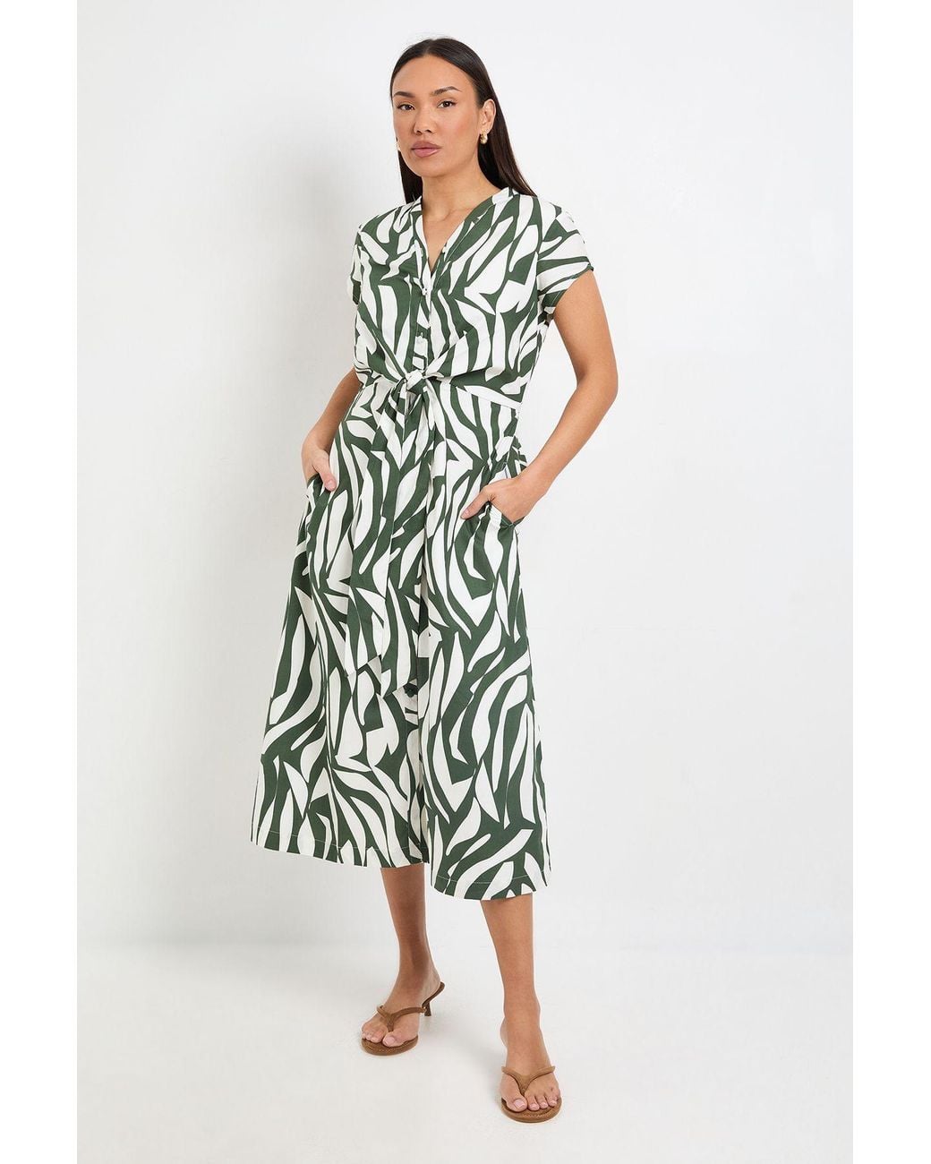 PRINCIPLES White Printed Cotton Tie Front Midi Shirt Dress