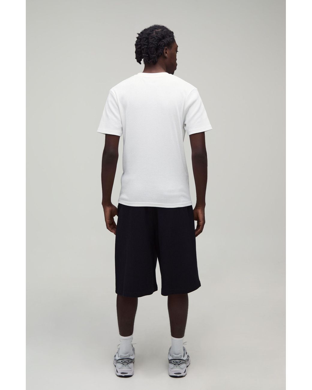 BoohooMAN Black Textured Pintuck Jersey Twill Bermuda Jort for men