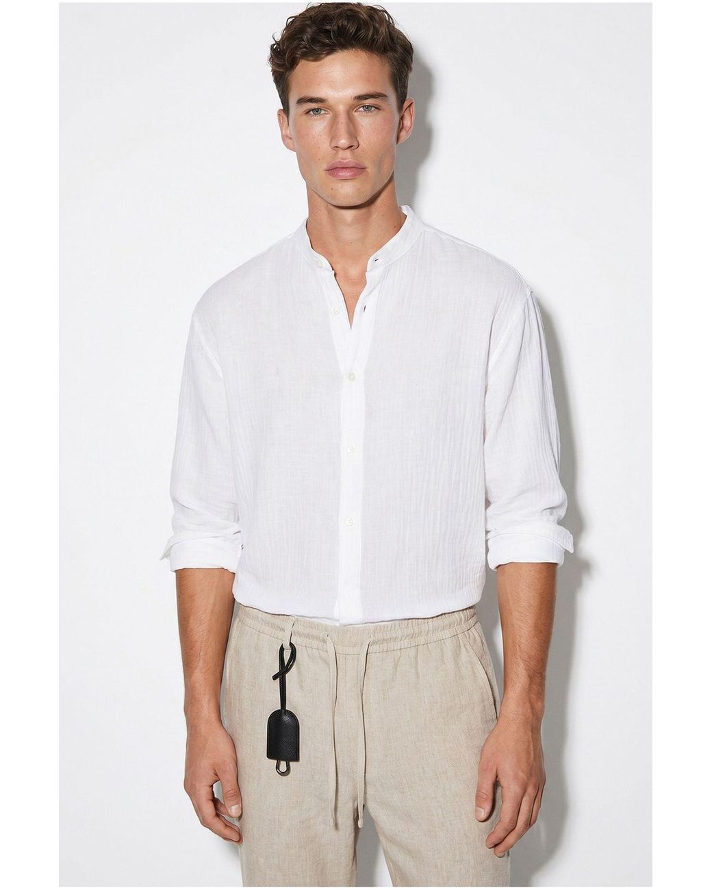 Bianco Lucci White Oversized Mandarin Collar Shirt