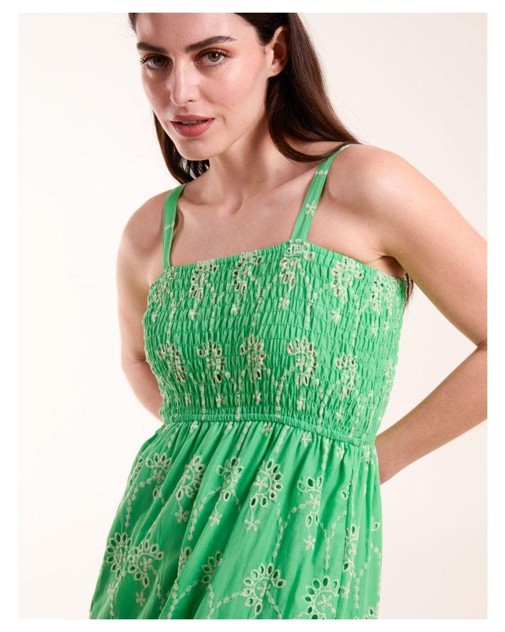 Blue Vanilla Green Broderie Anglaise Shirred Bust Dress