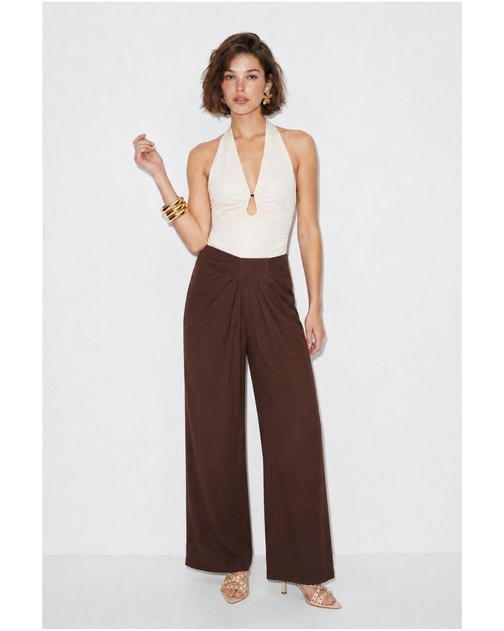 Bianco Lucci Brown Elastane Pants