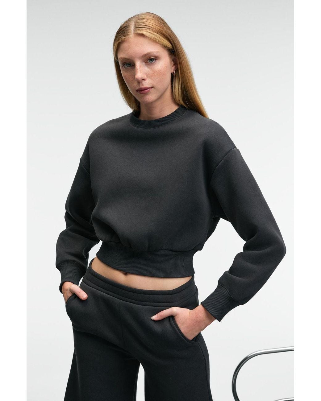 Grimelange Black Crop Crew Neck Sweatshirt