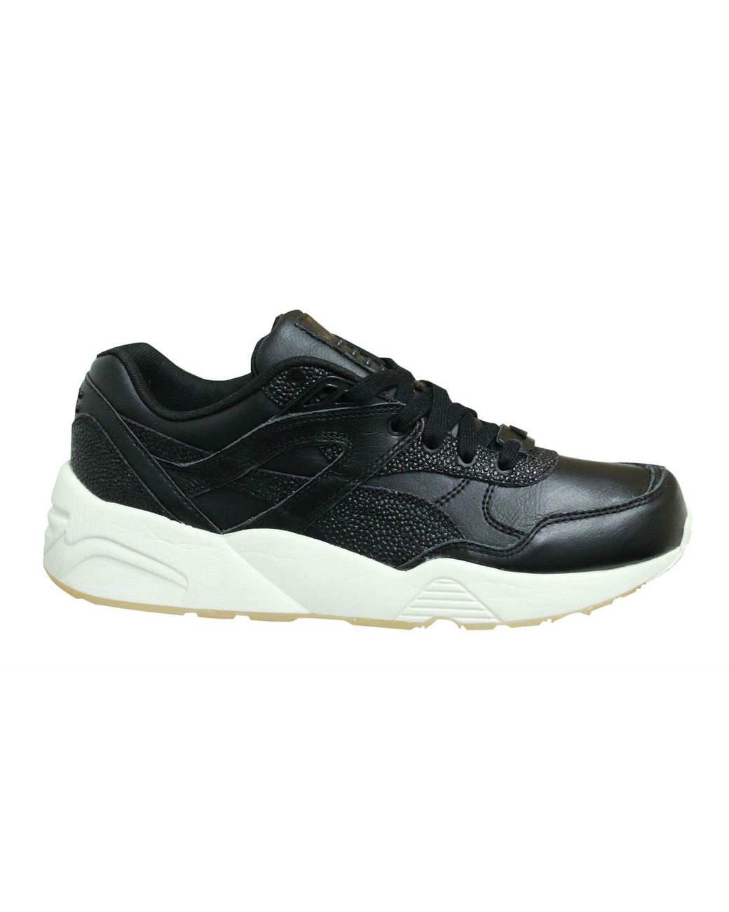 PUMA Black Trinomic R698 Decor Low Lace Up Running Trainers 360533 01 Leather