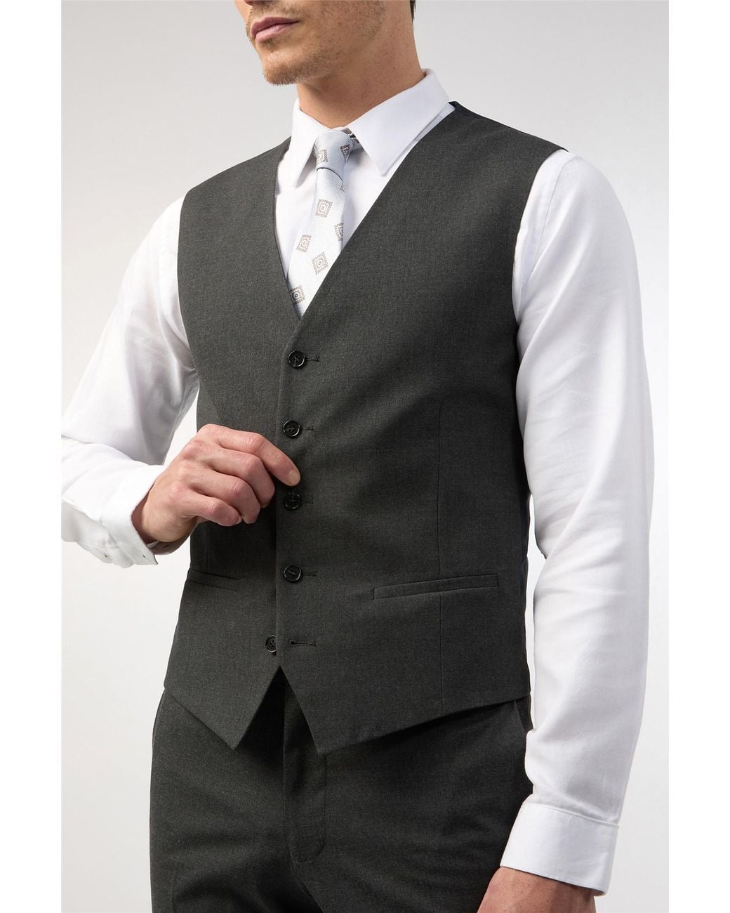 Limehaus Gray Single Breasted Five Button V-Neck Slim Fit Suit Waistcoat for men