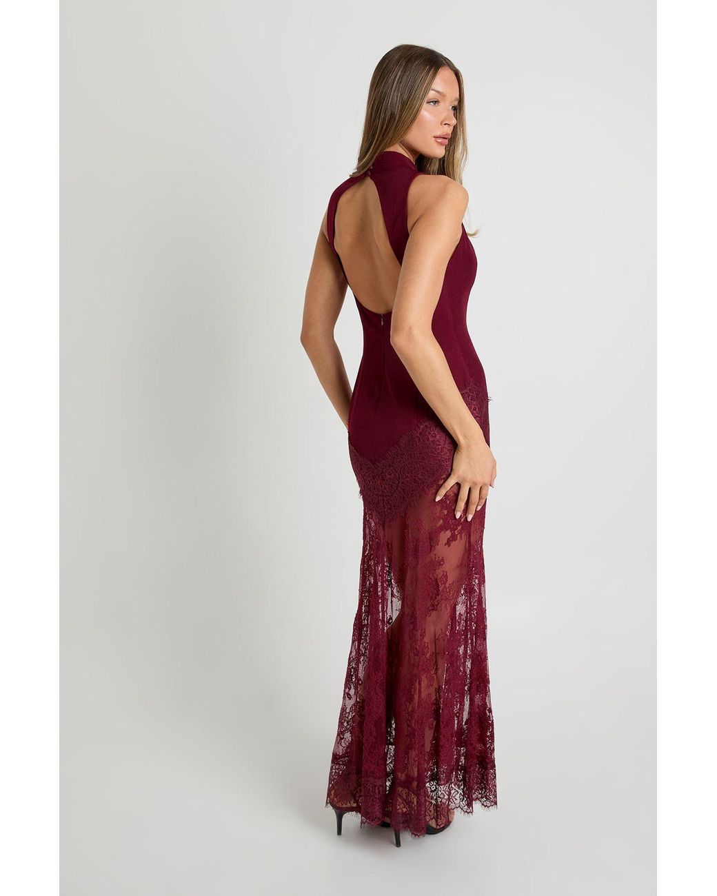 Boohoo Red Lace Hem Maxi Dress