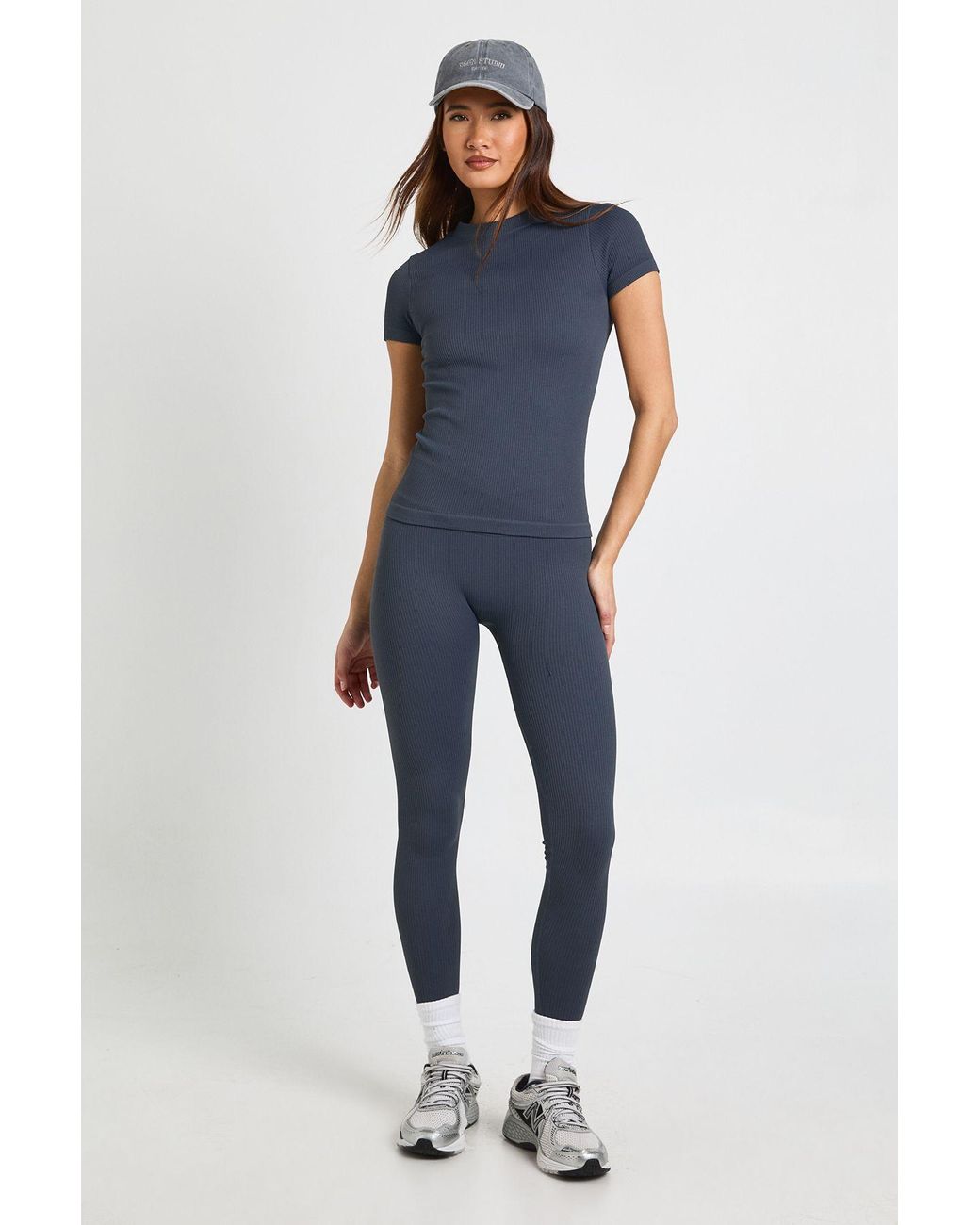 Boohoo Blue Contour Ribbed Wrap Waist Seamless Leggings