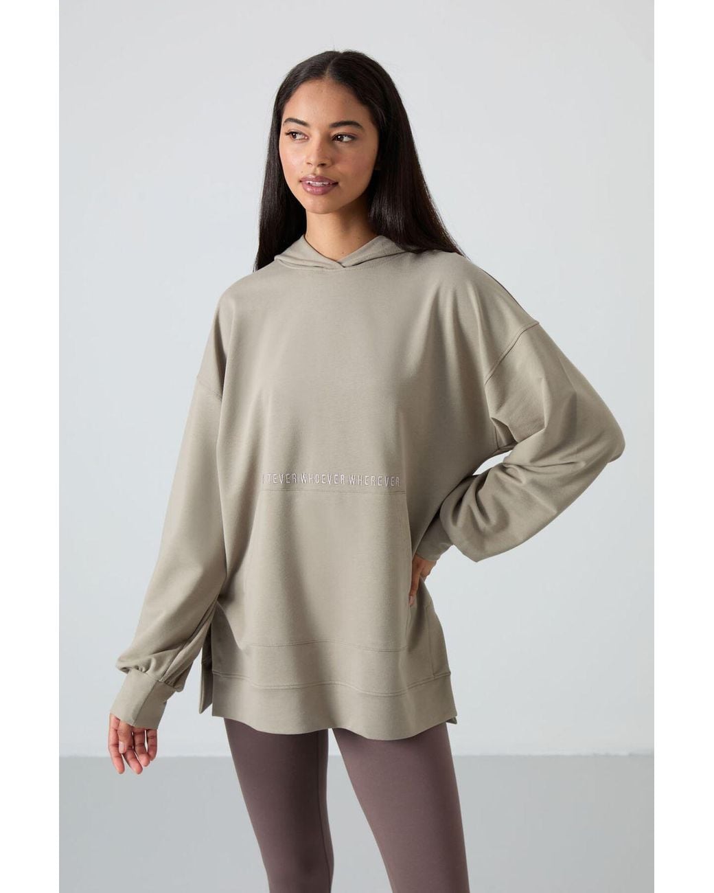 TOMMY LIFE Natural Oversized Printed Hooded Sweatshirt