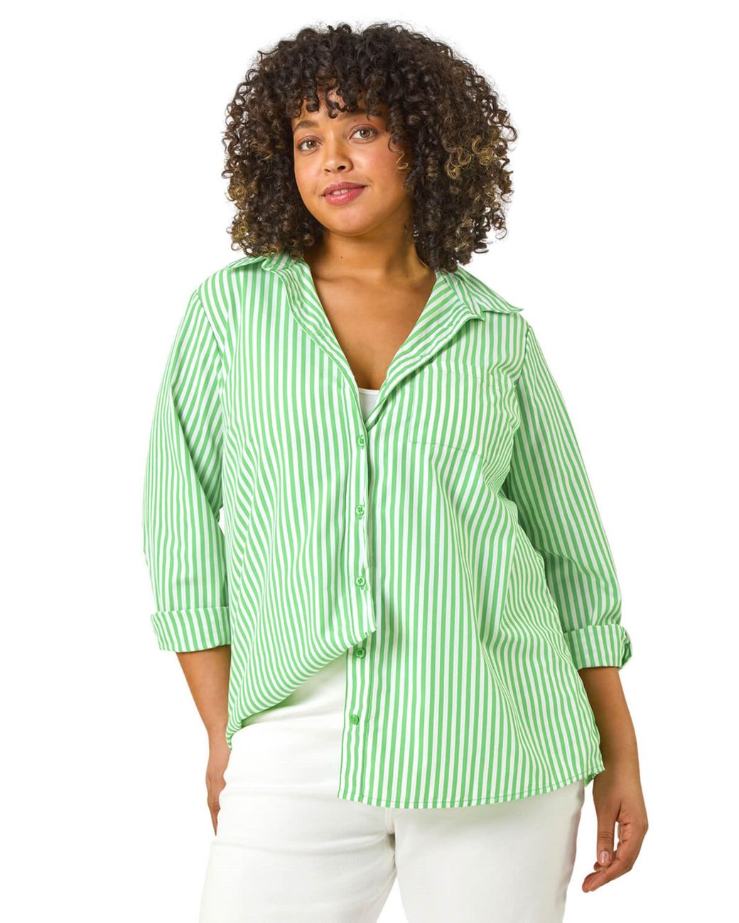 Roman Green Curve Stripe Buttoned Shirt