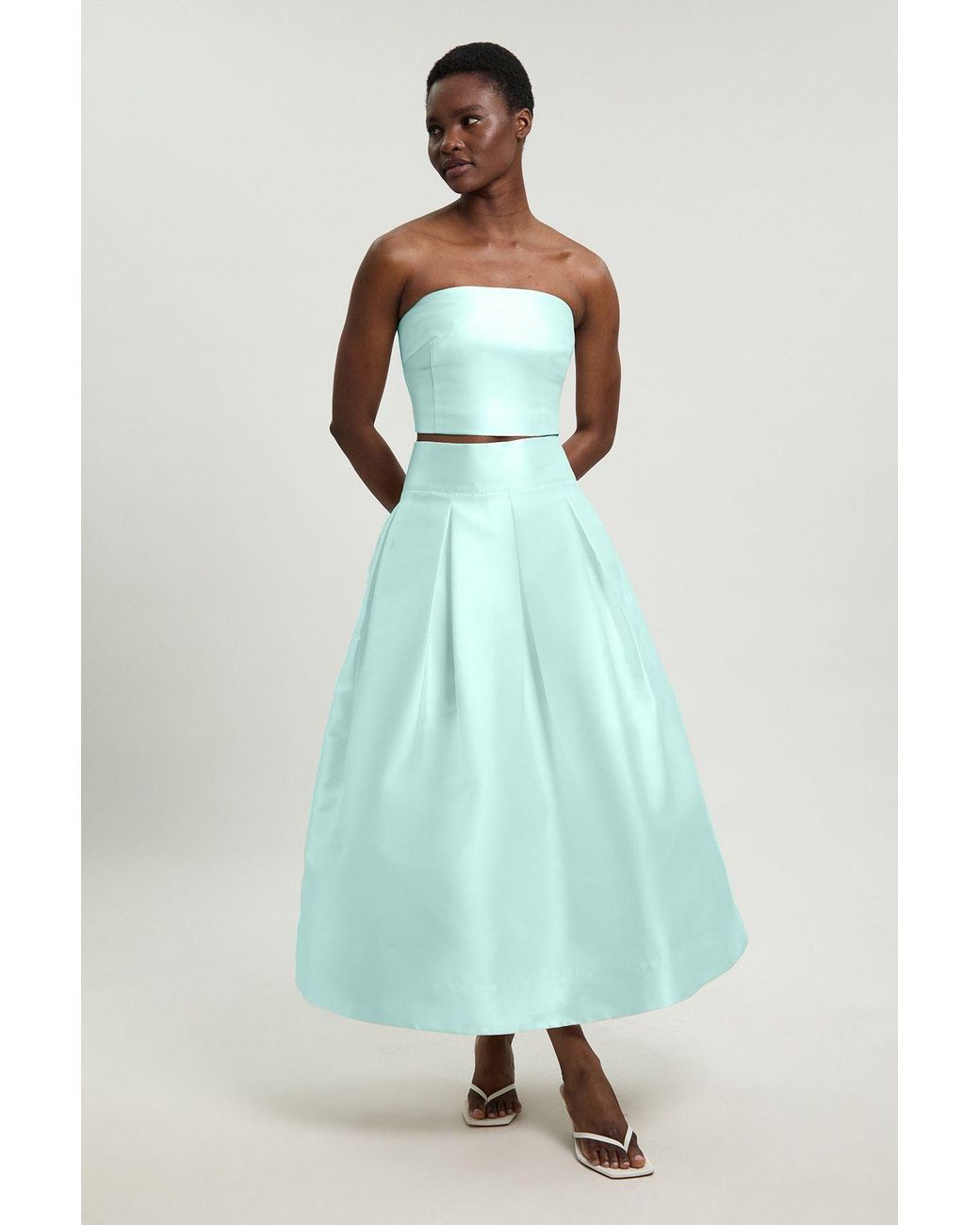 Karen Millen Blue Forever Twill Woven Prom Maxi Skirt