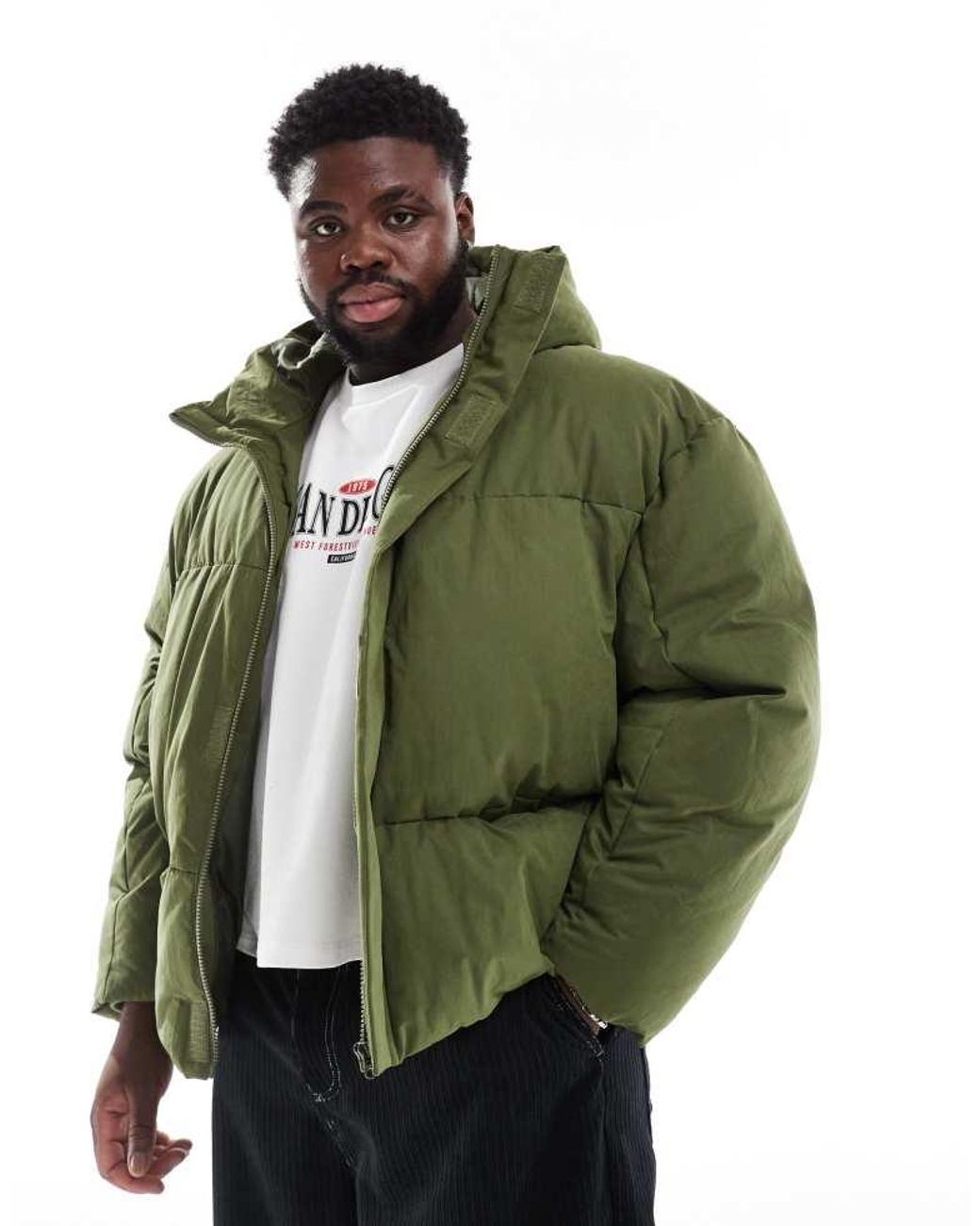 ASOS Green Oversized Puffer Jacket With Seam Detail for men