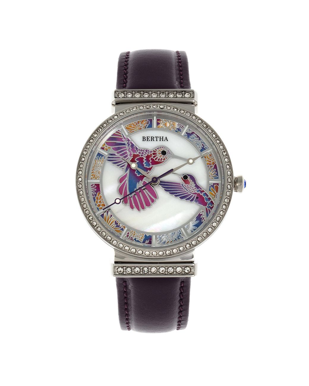 Bertha Metallic Emily Mother-Of-Pearl Leather-Band Watch