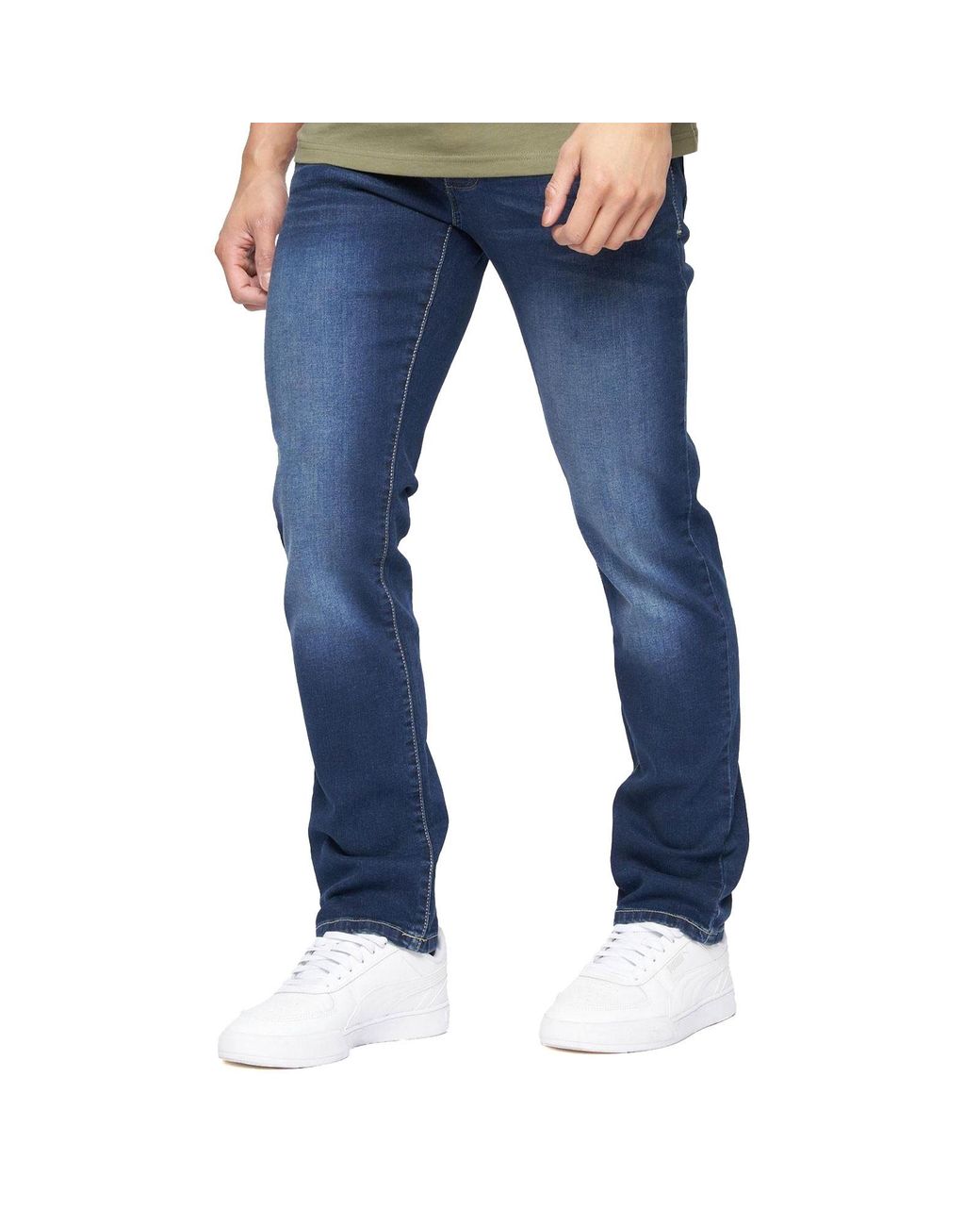 Crosshatch Blue Farrowed Straight Fit Jeans for men