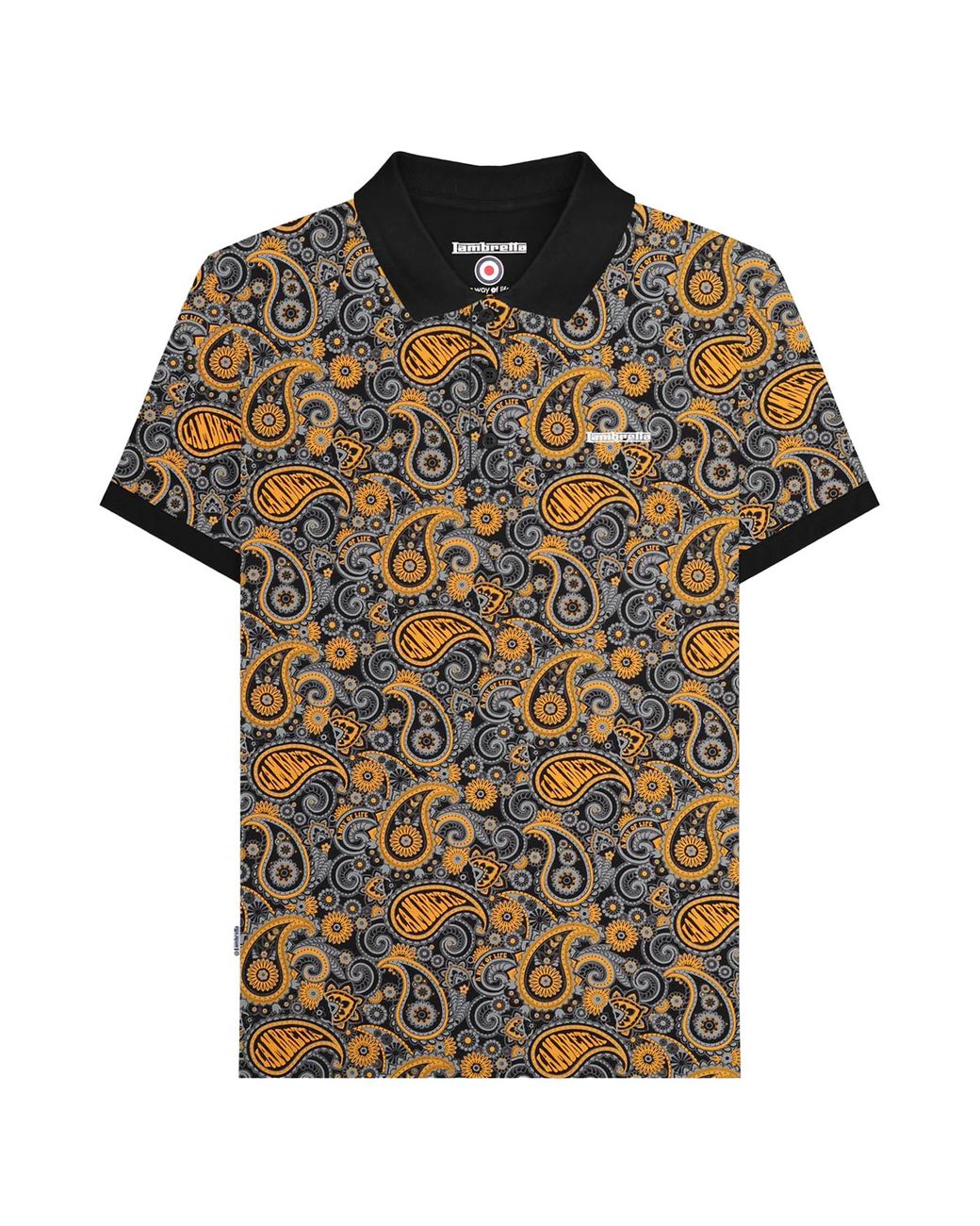 Lambretta Black Ss25 Paisley Branded Polo Shirt Cotton for men