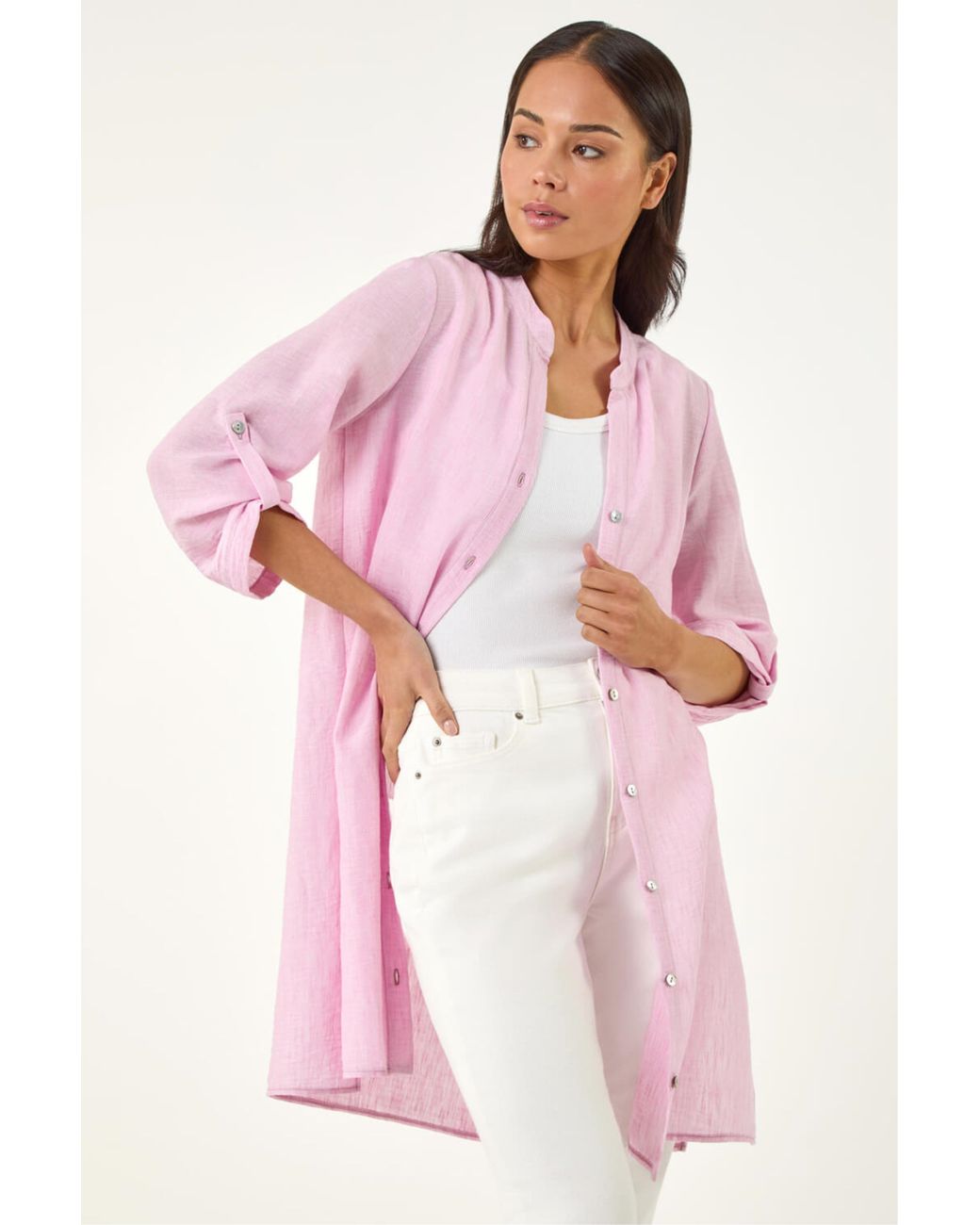 Roman Pink Petite Cotton Front Button Overshirt