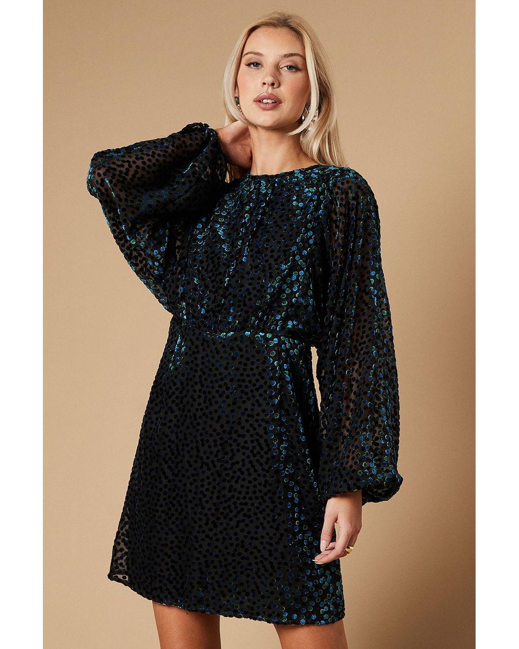 Oasis Devore Long Sleeve Mini Dress in Black Lyst UK