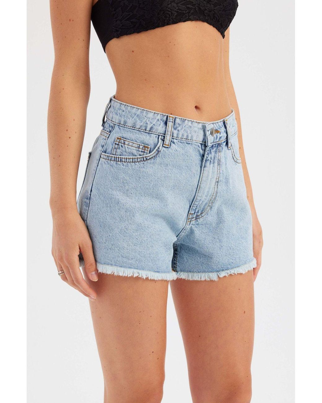 Hiccup Blue Denim Solid High Waist Shorts