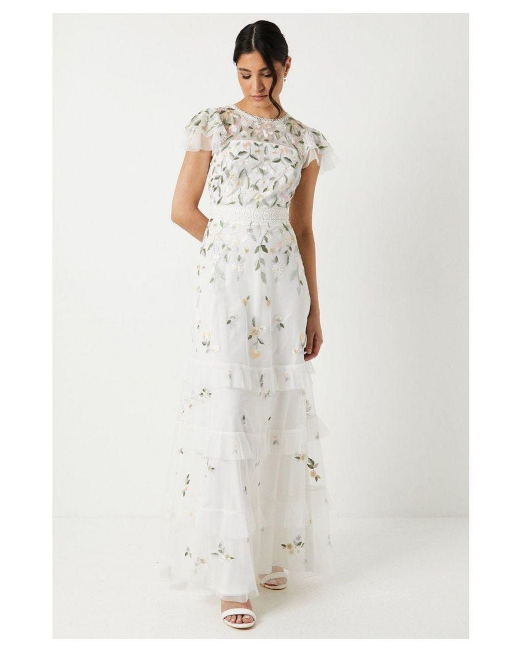 Coast Wildflower Embroidered Tiered Wedding Dress in White | Lyst UK
