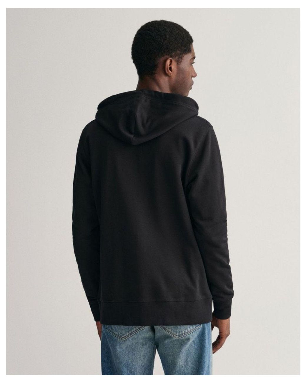 Gant Black Regular Fit Shield Logo Full Zip Hoodie for men