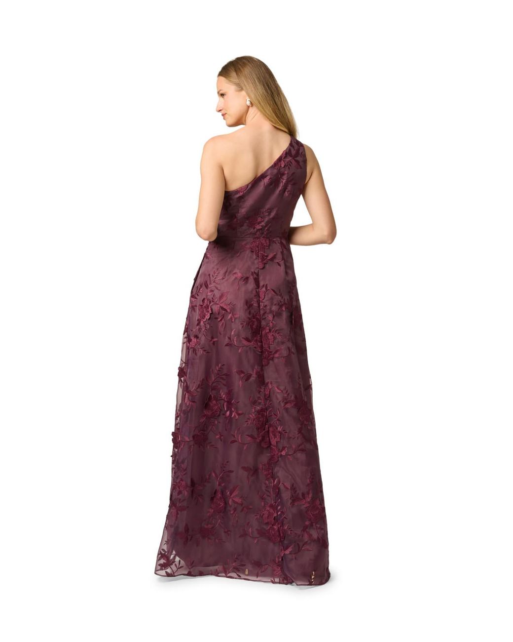 Adrianna Papell Purple Embroidered Ruffle Gown