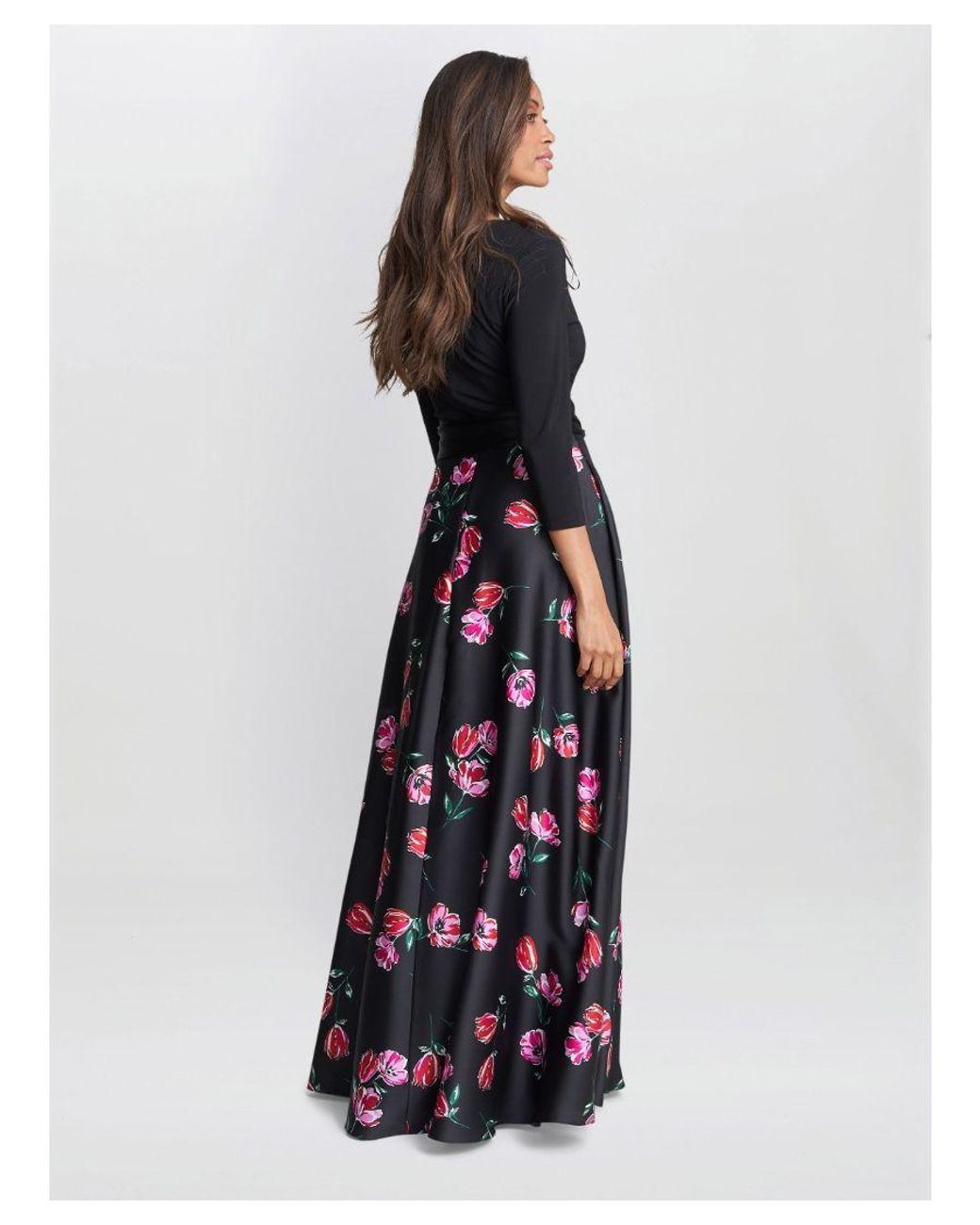 Gina Bacconi Blue Athena Print Floral Satin Jersey Dress