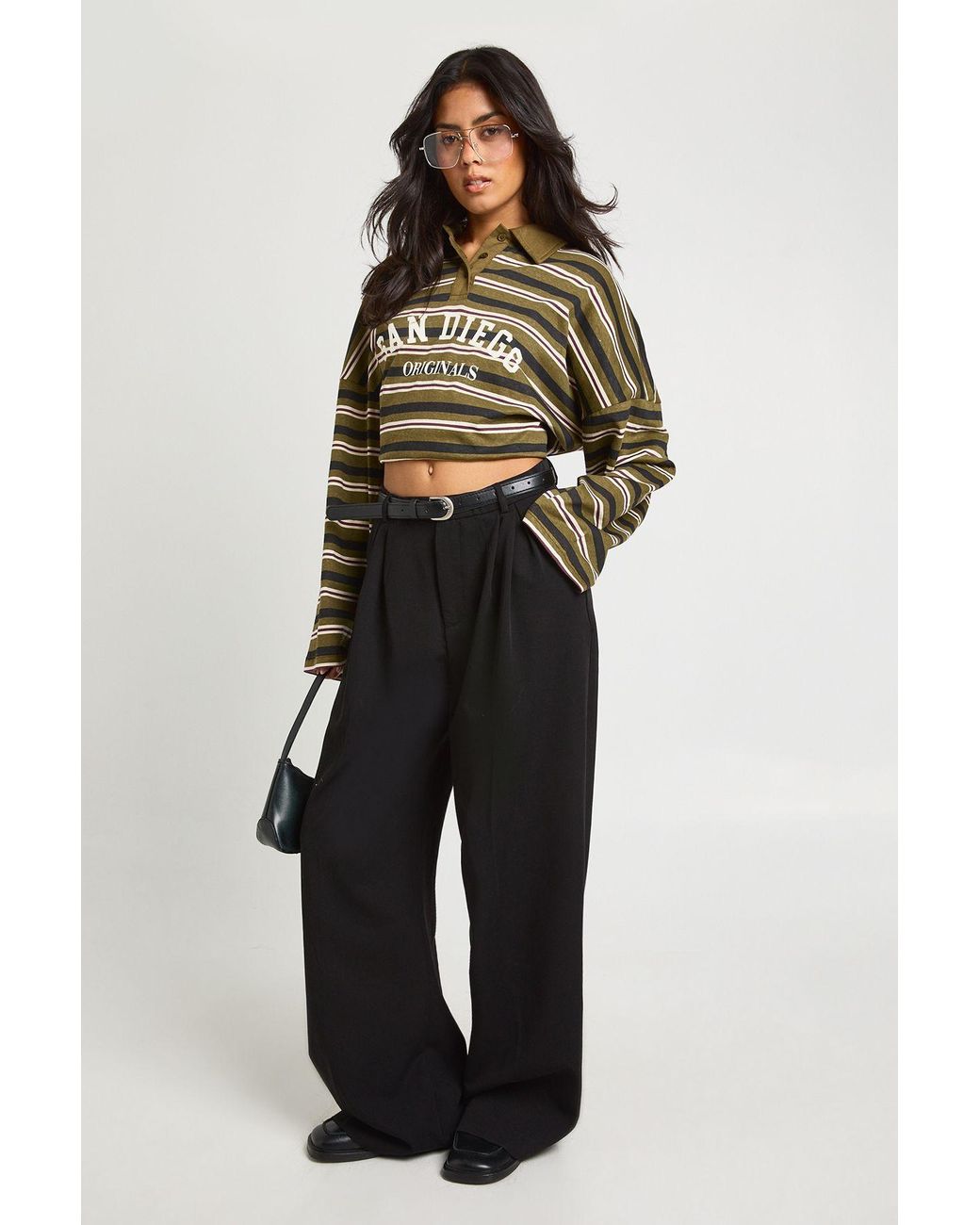 Boohoo Blue Pleat Detail Wide Leg Trouser