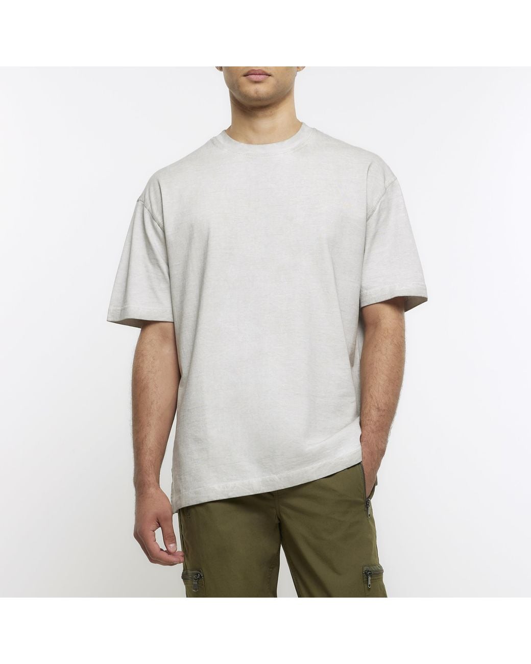 River Island White T-Shirt Washed Oversized Fit Cotton for men