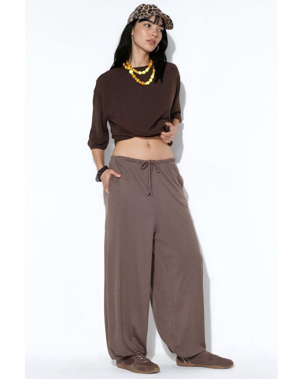 Busem Brown Long Elastic Waist Jogger Pants