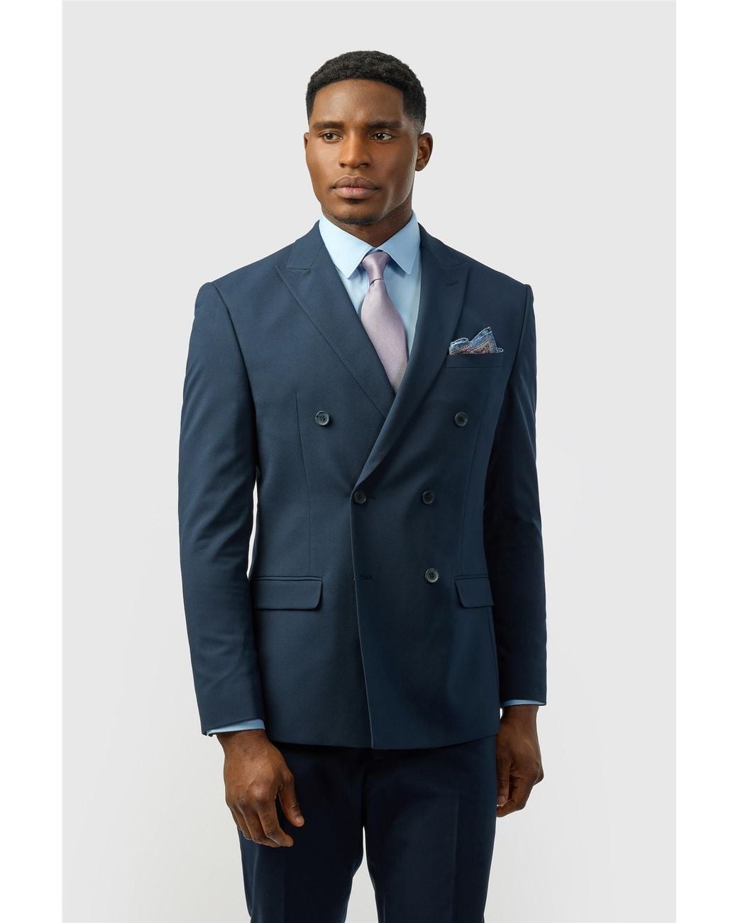 Limehaus Blue Double Breasted Six Button Slim Fit Suit Jacket for men