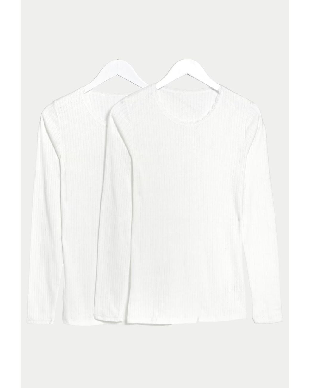 Marks & Spencer White M&S Pack Of 2 Thermal Pointelle Long Sleeve Tops