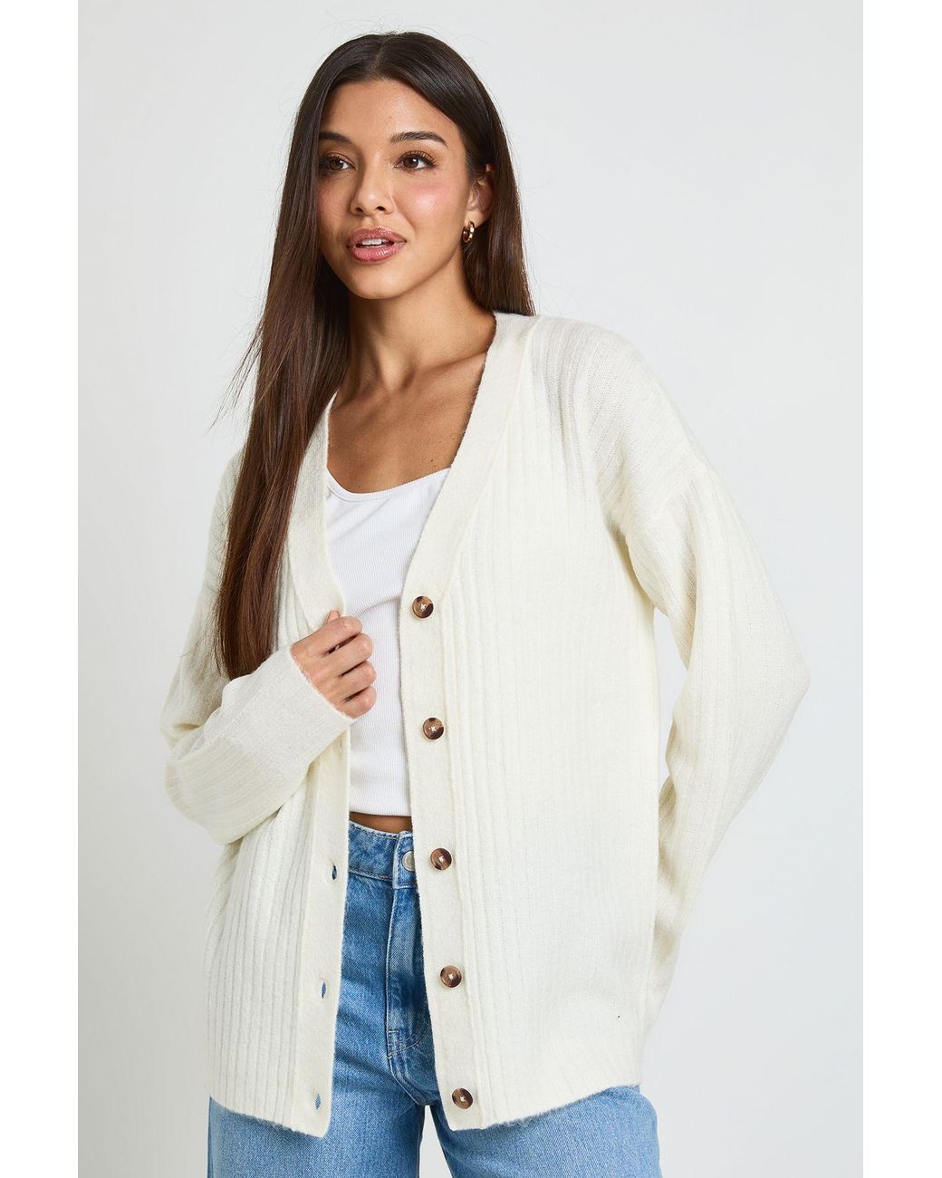 Boohoo White Rib Knit Boyfriend Cardigan