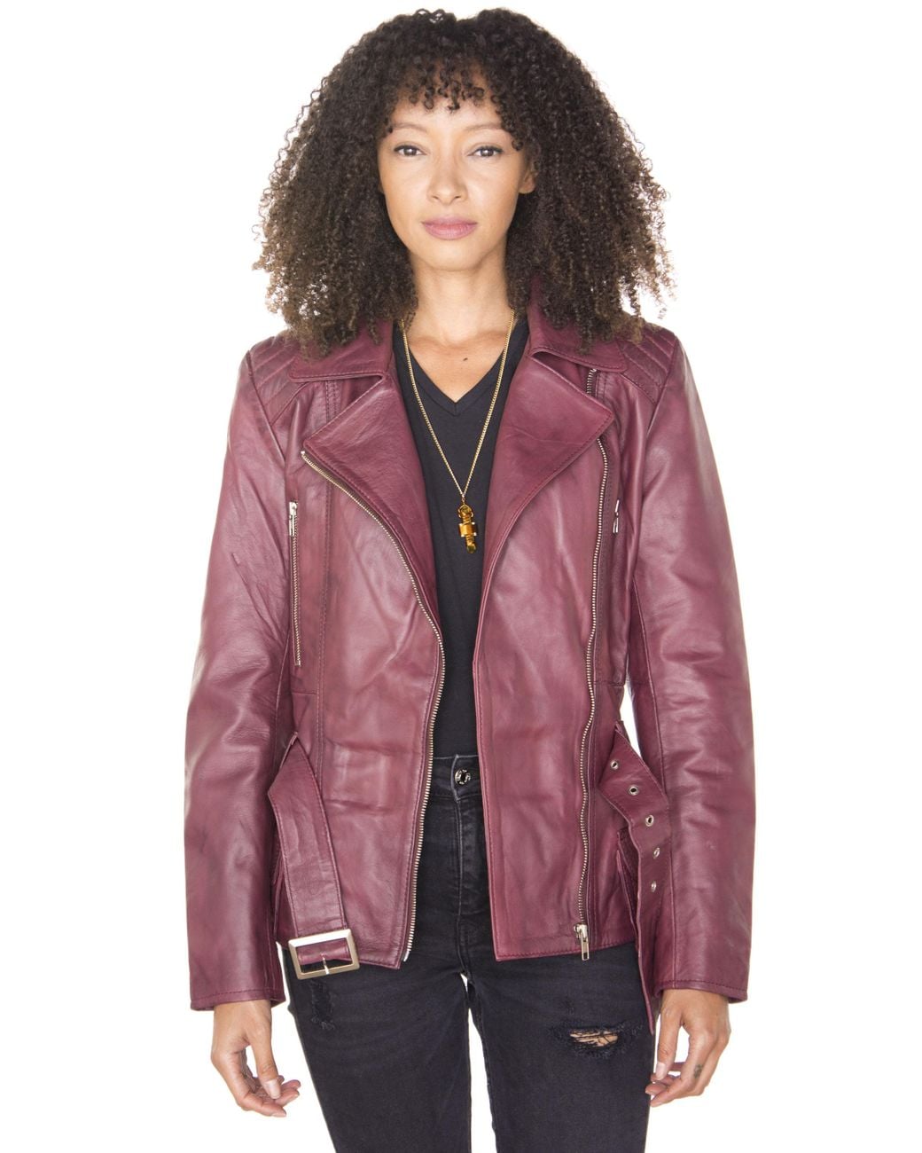 Infinity Leather Purple Long Biker Jacket-Quito