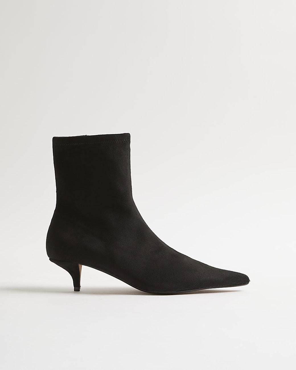 River Island Black Sock Boots Faux Suede Pointed Toe Textile