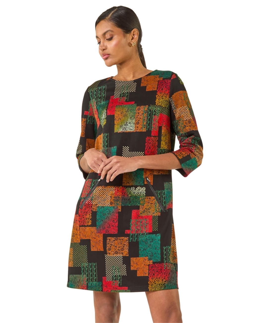 Roman Red Geo Print Shift Stretch Dress