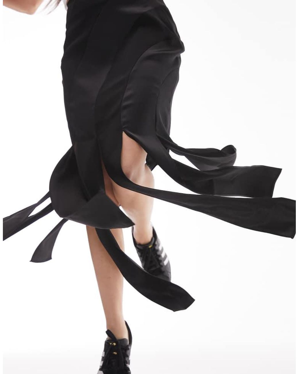 TOPSHOP Black Satin And Crepe Splice Midi Skirt