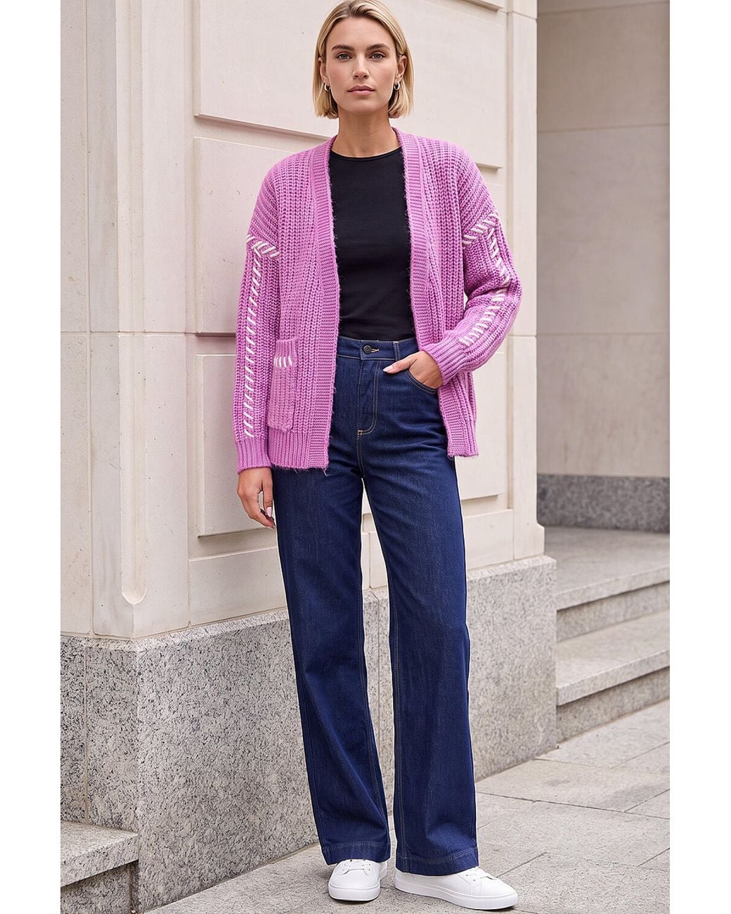 Roman Pink Blanket Stitch Cardigan