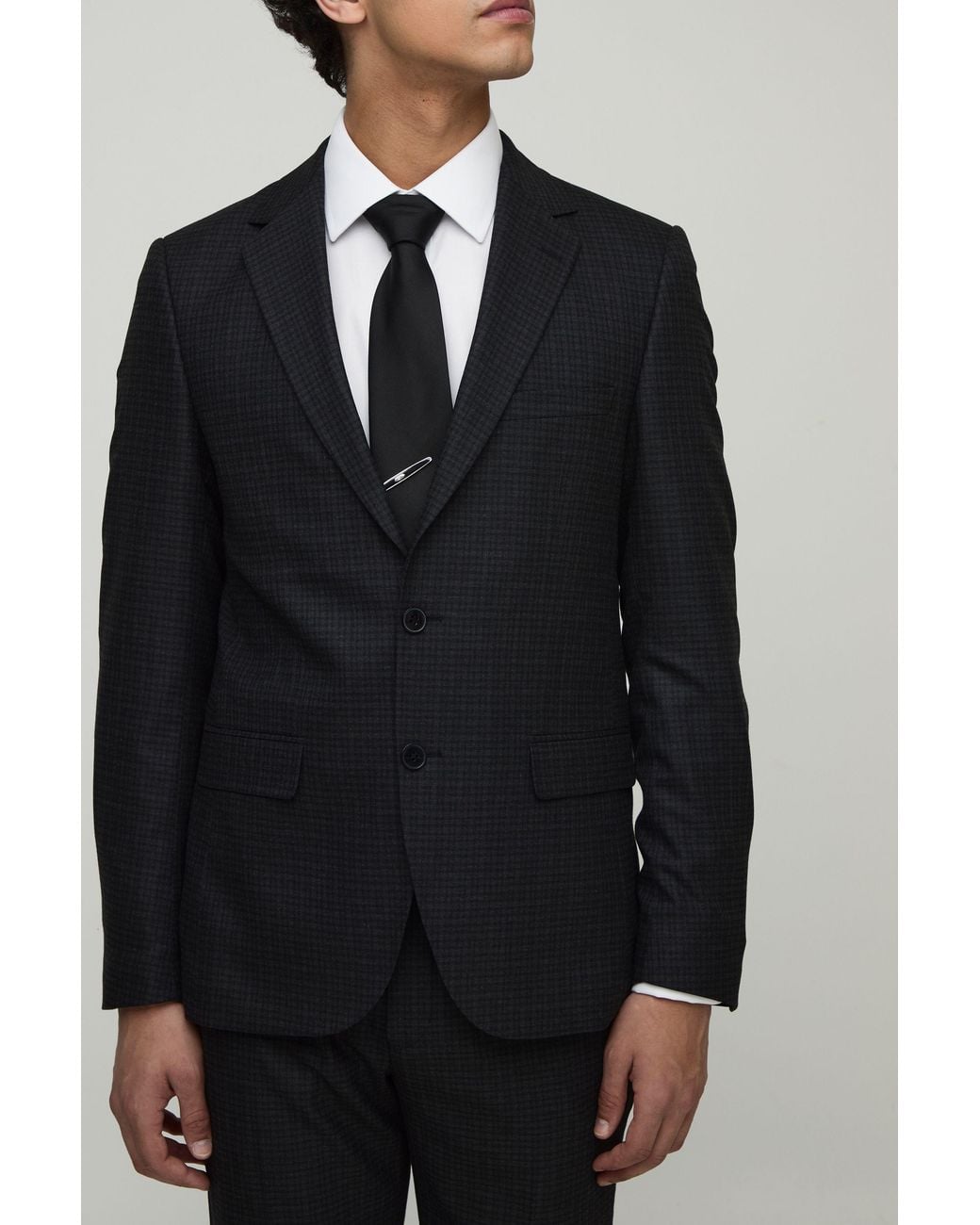 Boohoo Black Single Breasted Slim Flannel Suit Jacket