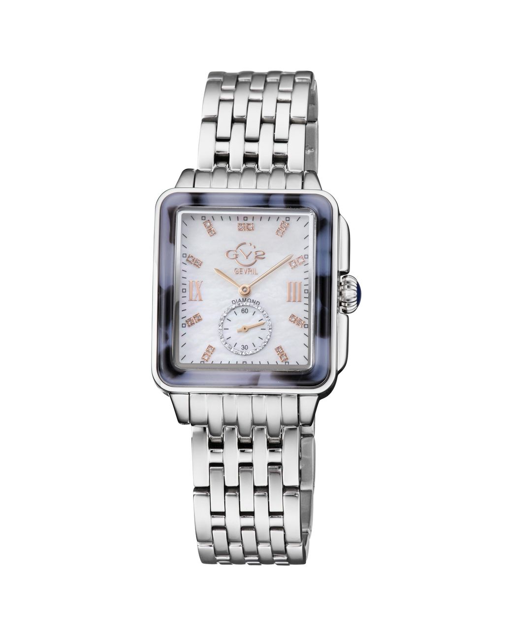 Gv2 White Bari Tortoise Swiss Quartz Diamonds Mother Of Pearl Dial Stainless Steel Bracelet Watch