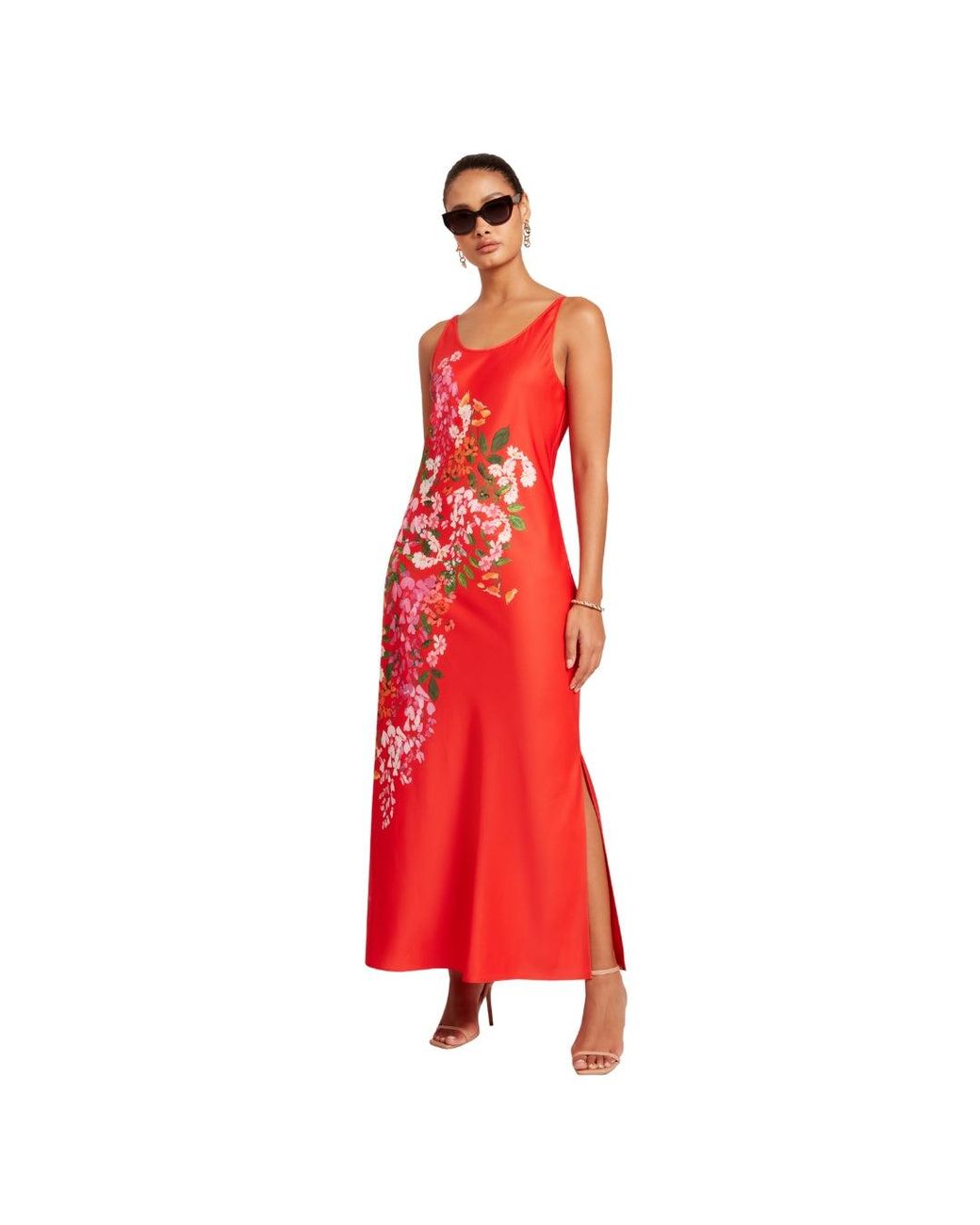Ted Baker Red Melmae Printed Scoop Neck Slip Dress