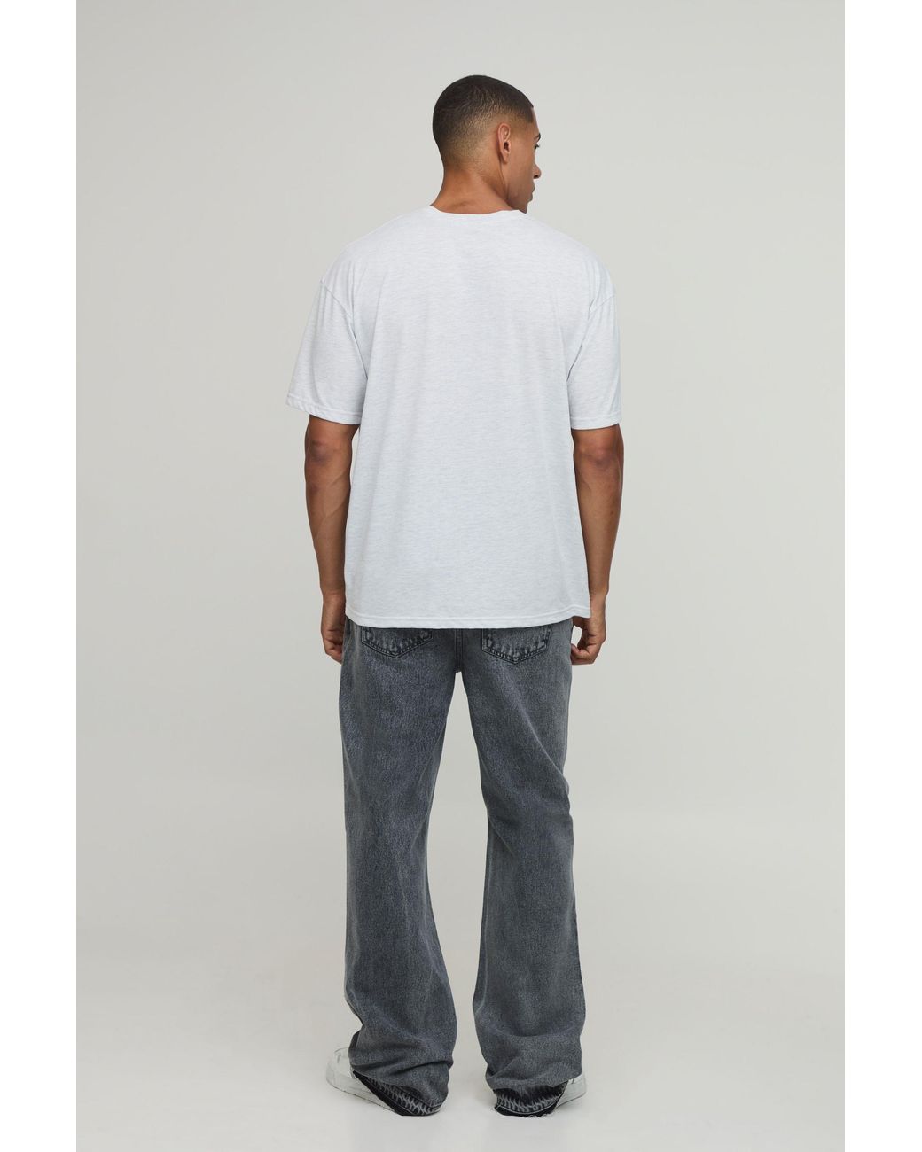 BoohooMAN Gray Tall Straight Flared Washed Jeans With Let Down Hem for men